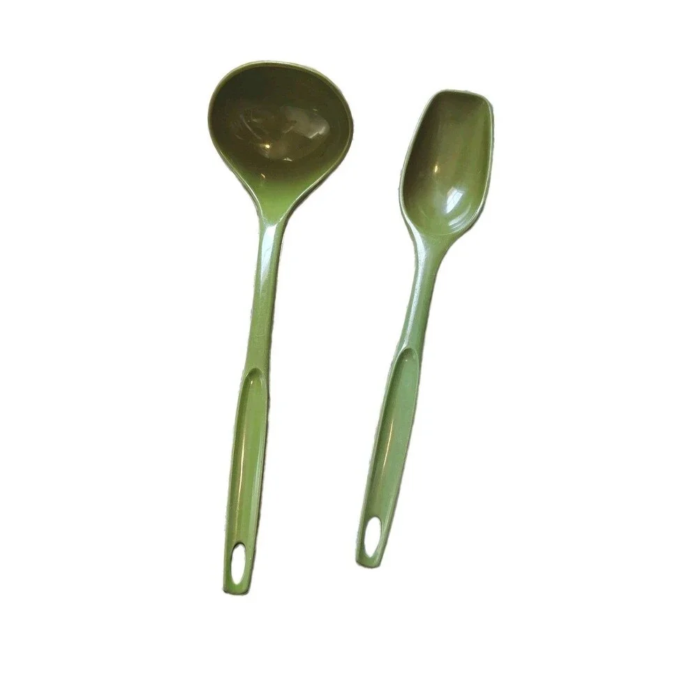 Vintage Set Foley Soup Ladle And Non Slotted Serving Spoon Avocado Green
